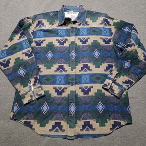 Adobe Rose Vintage Flannel Western Shirt Women Large 100% Cotton Southwest Aztec